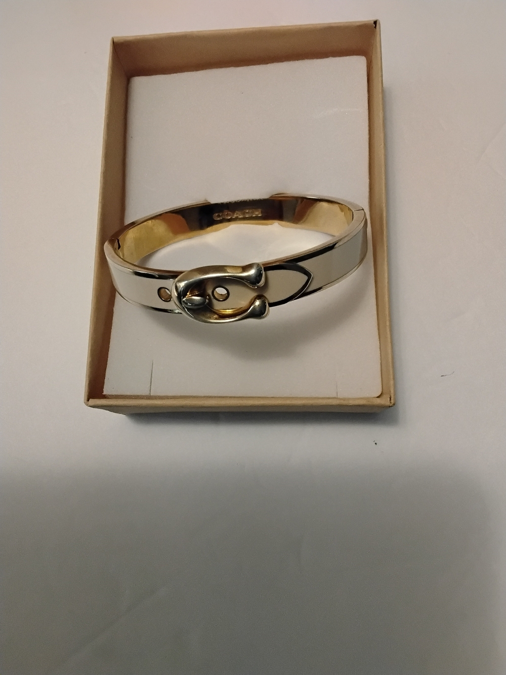 Coach Two-Tone Gold and Silver Signature Buckle Bangle